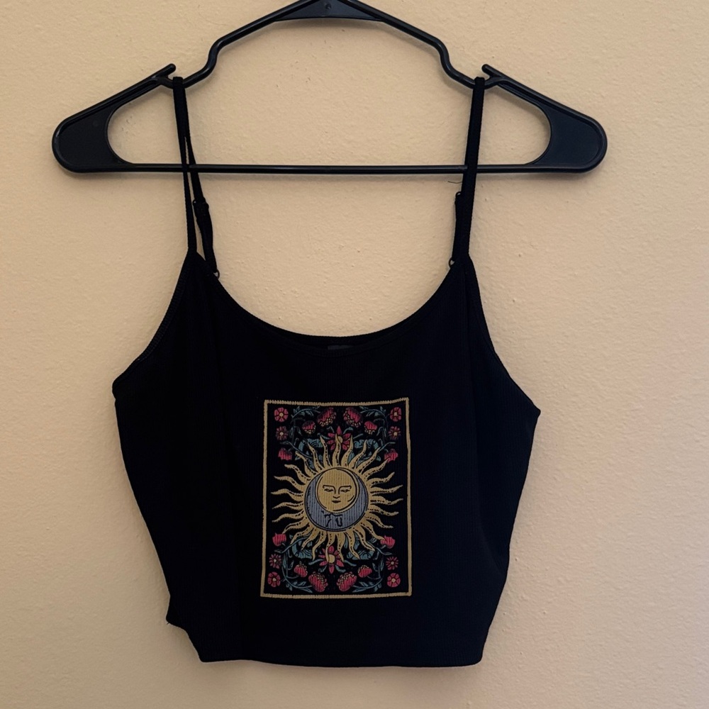 SHEIN Black Camisole with Sun Motif